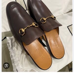Gucci Dark Brown Leather Princetown Loafers